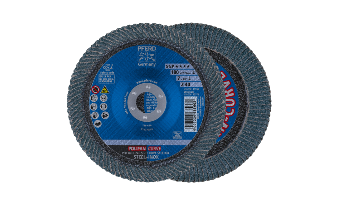 Polifan Flap Discs Special Line Sgp Z Sgp Curve Steelox Radial Type Pfr Pfr 180 L Z 40 Sgp Curve Steelox Pferd Tools